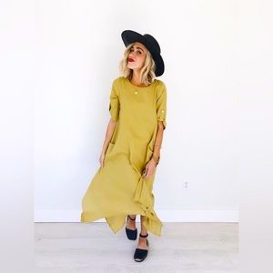 Roolee Corinne Woven Dress in Gold Mustard